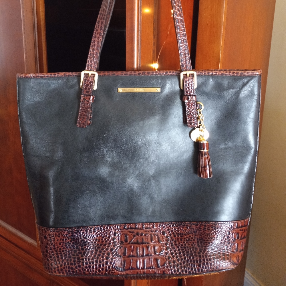 Brahmin Black & Pecan Leather Tote Bag